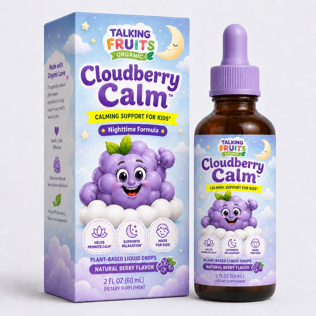 Cloudberry Calm daytime or nighttime oral spray, box and 2 fl oz bottle